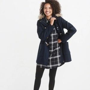 Abercrombie and Fitch Long Wool Parka Coat Faux Fur Hooded Siz XS